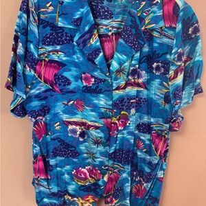 1980s Box Office Aloha Shirt - Vibrant Tropical Fish & Boat Print - Women’s L